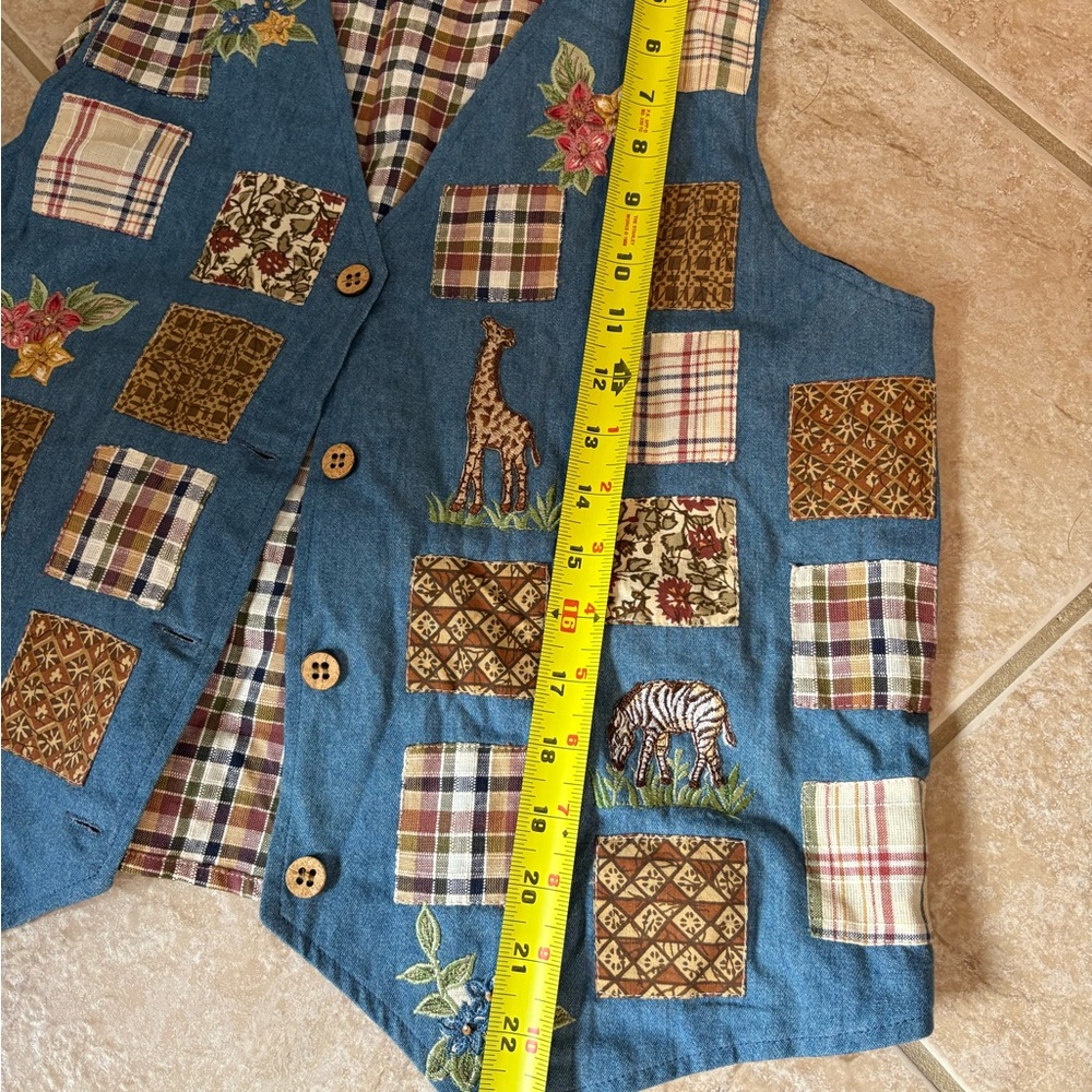 Vintage Casey & Max plaid patchwork embroidered sz small vest - Picture 9 of 9